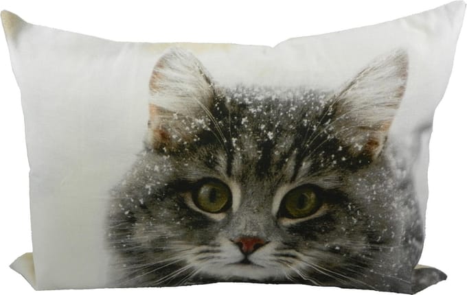 canvas kussen kat sneeuw 35x50cm*