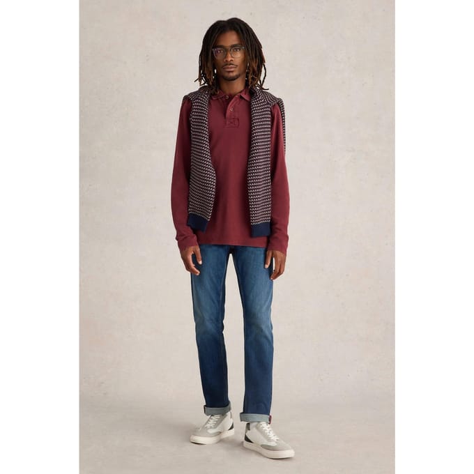 White Stuff Ls Utility Polo Dark Plum Taglia: M | Maglie a manica lunga Outlet | Uomo | Magenta