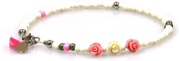 Heaven Eleven - dames - Enkelbandjes - wit - koraal rozen - 1mm - 25cm