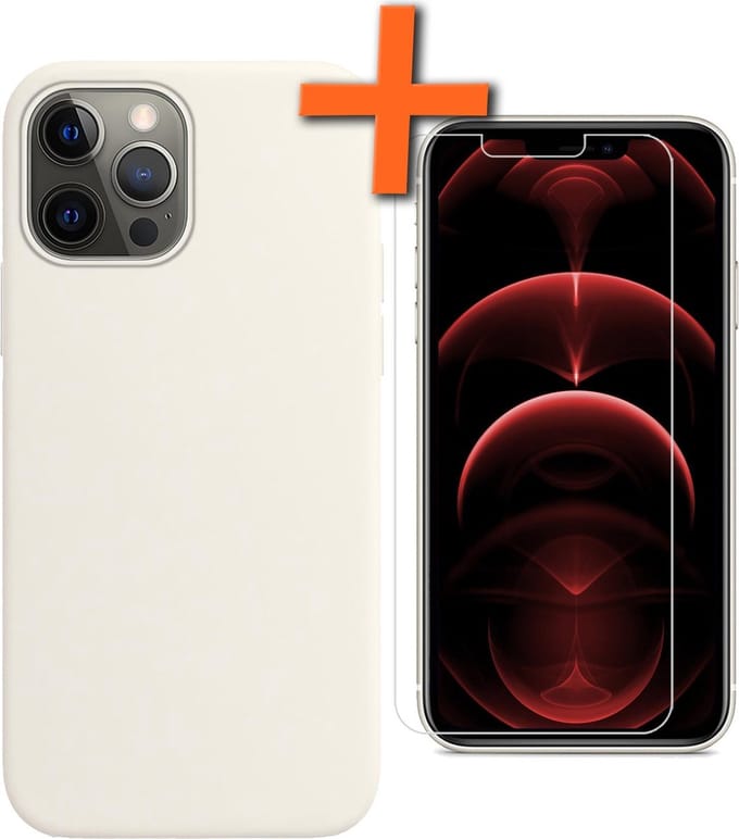 Hoes - Met Screenprotector - Geschikt voor Apple iPhone 13 Pro Max - Sterk & Shockproof - Back Cover - Siliconen Case - Telefoon Hoes - Wit
