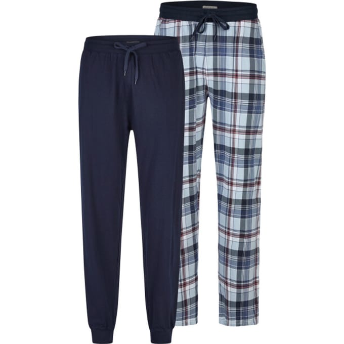 Phil & Co Heren Lange Pyjamabroeken 2-Pack Blauw Geruit/Donkerblauw - Maat M