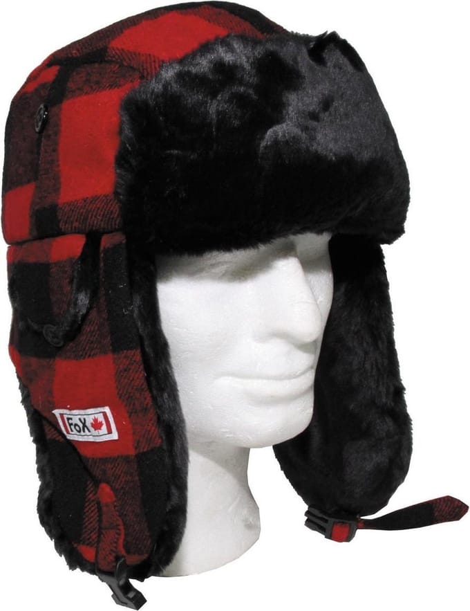 Houthakkersmuts met kunstbont rood/zwart, Canadian Woodcutter - MAAT MEDIUM