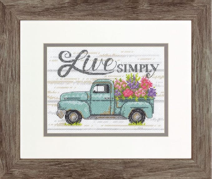 Borduurpakket DIMENSIONS FLOWER TRUCK - 18 x 13 cm -telpatroon