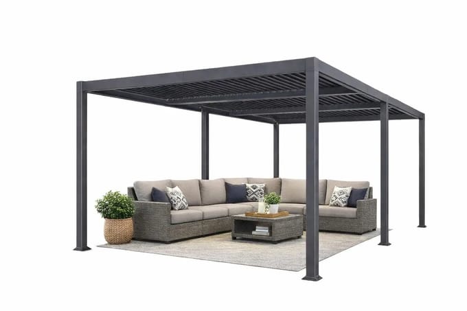 PURPLE LEAF Terrasoverkapping Met Lamellendak – 0-85 ° Verstelbaar – Wind en Weerbestendig – Stevig Aluminiumframe