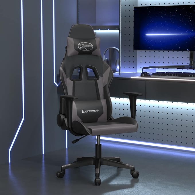 vidaXL - Massage - gamestoel - kunstleer - zwart - en - grijs