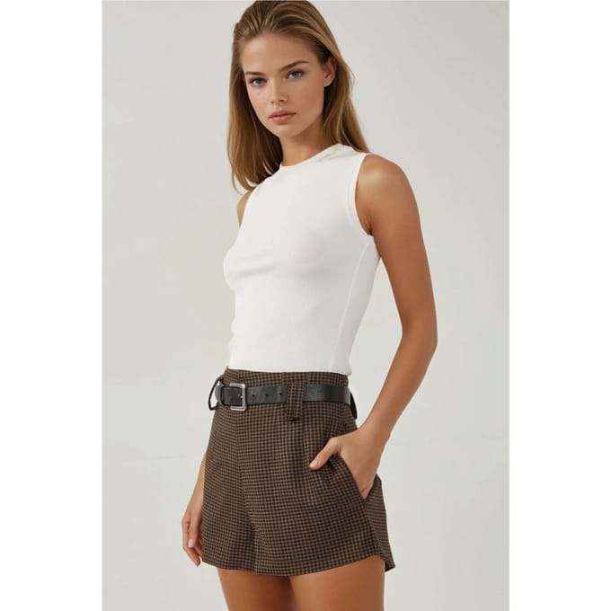 Hoge Taille Geruite Shorts
