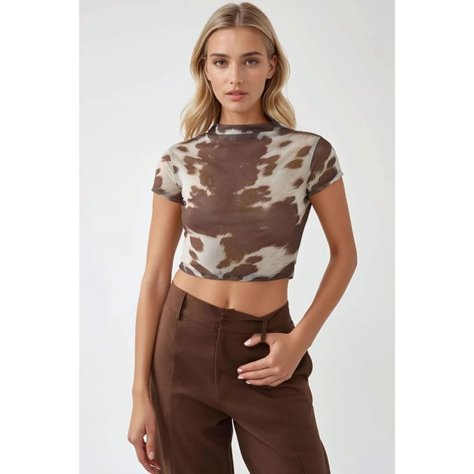 Gedrukte Slim Fit Crew Neck Crop Top