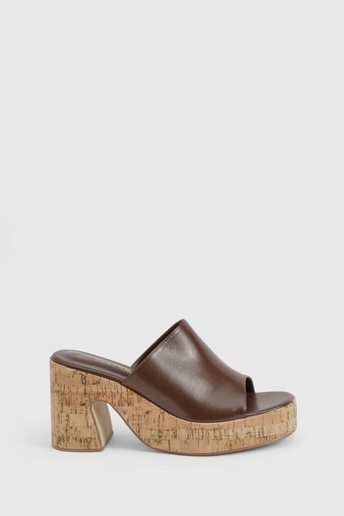 boohoo Dames Platform Kurk Mule Wedges | Chocolate | Maat: 3
