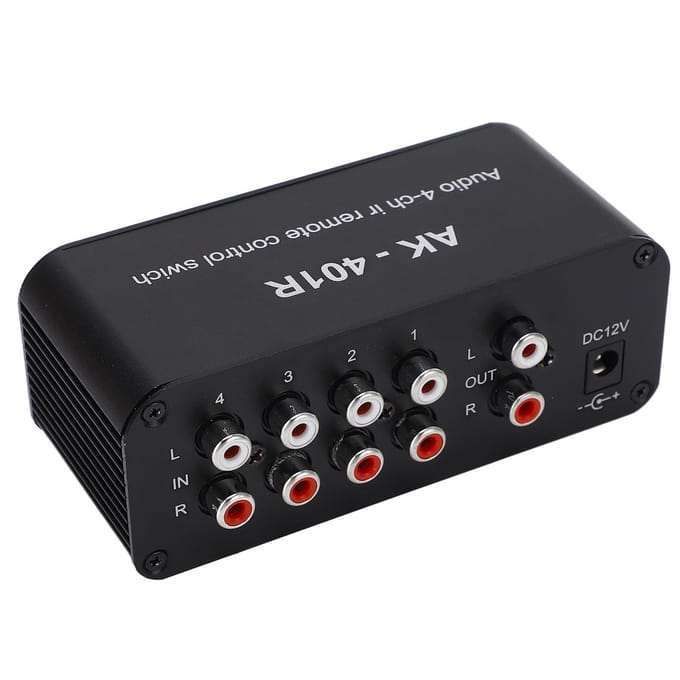 Audio Schakelaar 1 In 4 Uit DC 12V RCA Signaalkiezer Audio Splitter met Afstandsbediening black