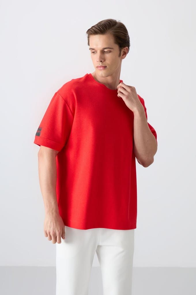 Heren Oversized Crew Neck T-shirt met Patch