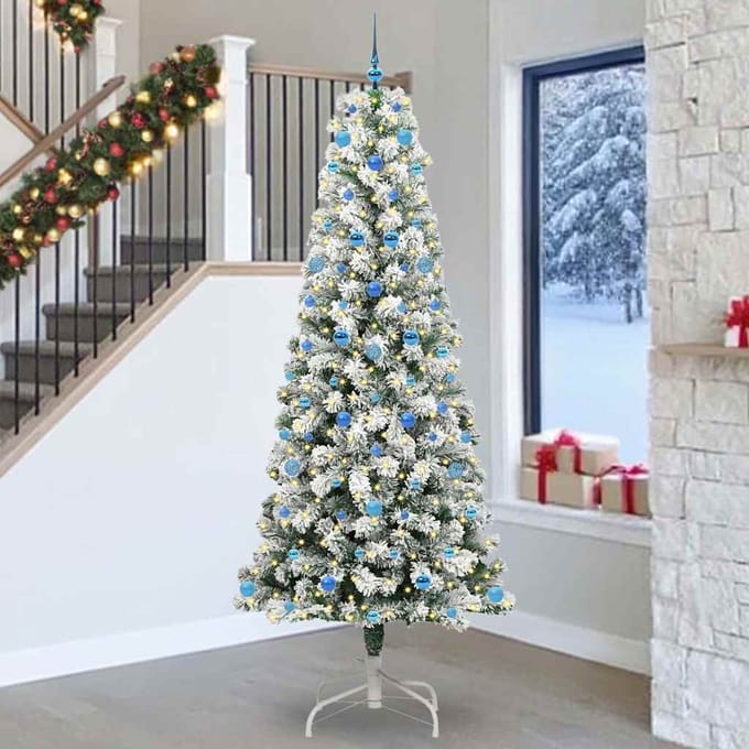 vidaXL - Kunstmatige - Hinged - Kerstboom - 300 - LED's - Groen - en - Wit - 240 - cm
