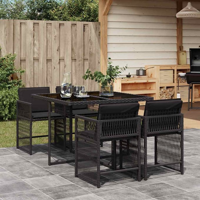 vidaXL - 5-delige - Tuinset - met - kussens - poly - rattan - zwart