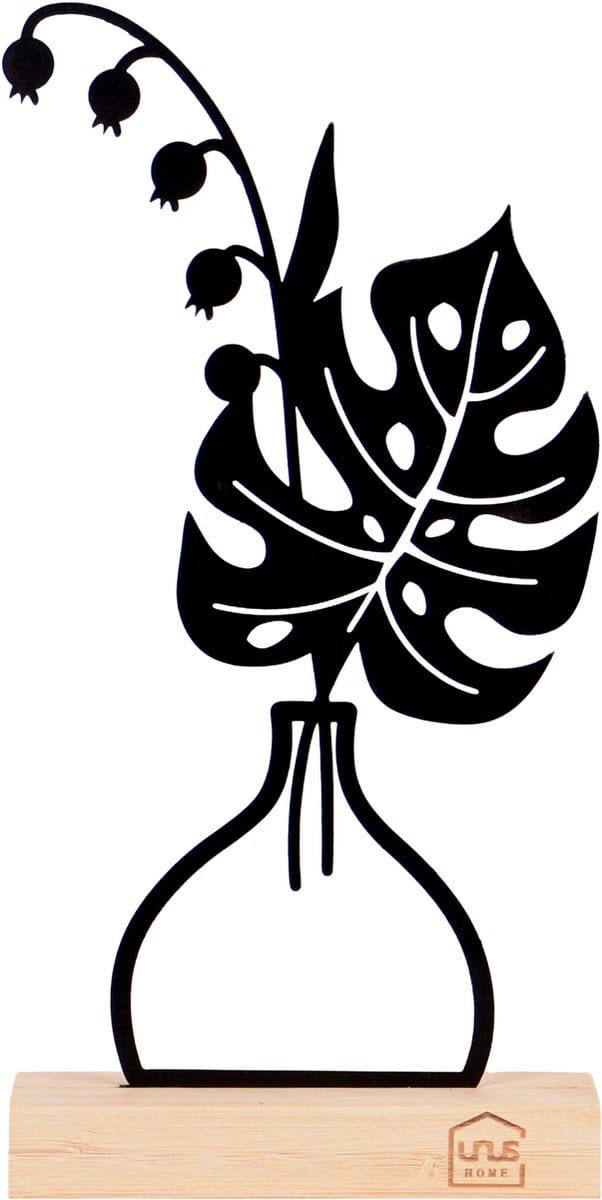 UNUS® Decoratieve bloemenvaas Silke van metaal op bamboevoet zwart