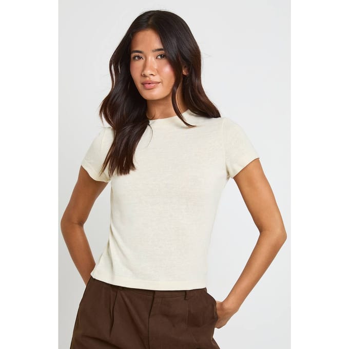 boohoo Dames Slub Baby T-shirt | Creme | Maat: 40