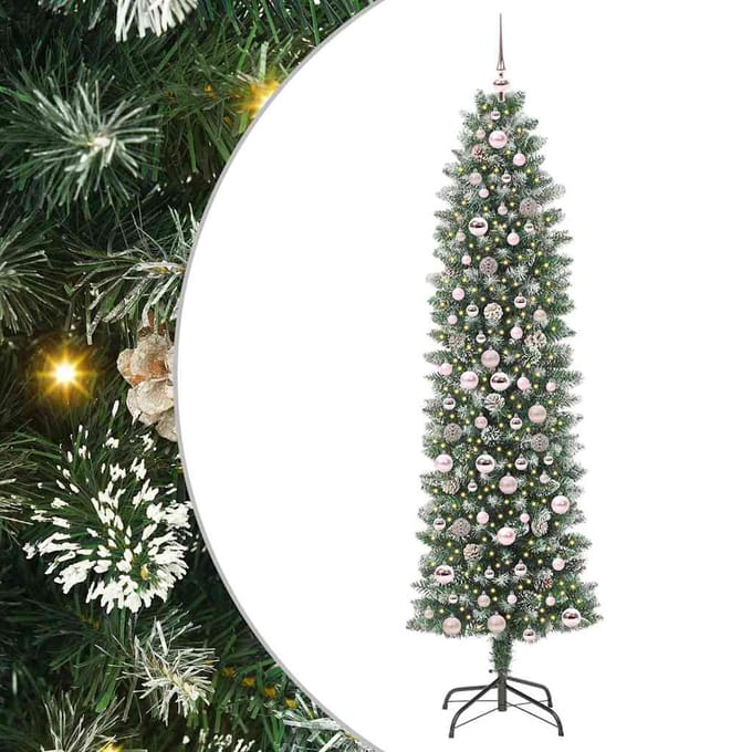 vidaXL - Kunstmatige - slanke - kerstboom - Groen - en - Wit - 210 - cm