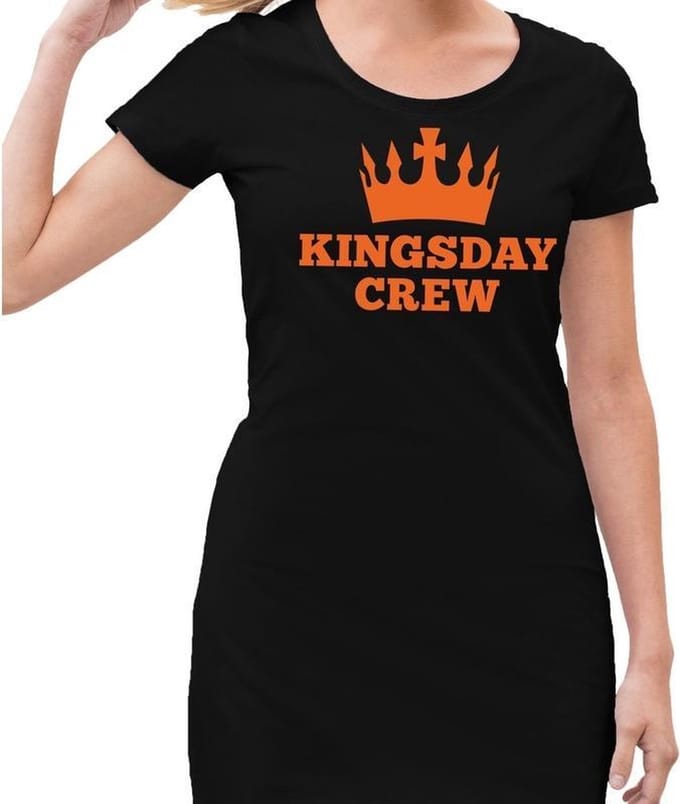 Zwart Kingsday crew jurkje voor dames - Koningsdag kleding 38