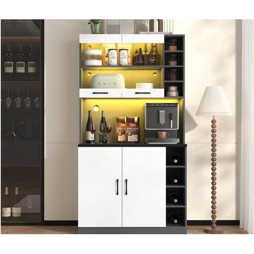 ModernLuxe Keukenbuffet 100×47×187 cm - met LED-verlichting - 2 deuren - wit+zwart