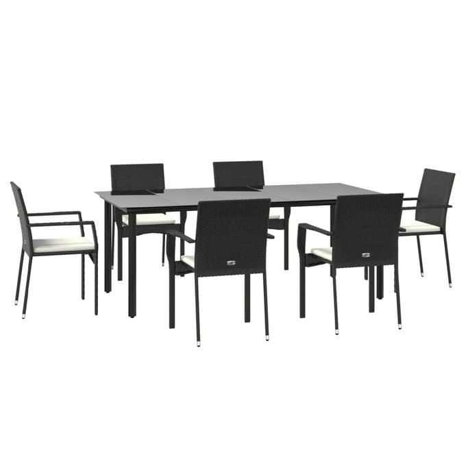 vidaXL - 7-delige - Tuinset - met - kussens - poly - rattan - zwart