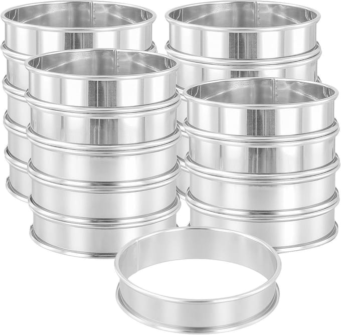 Set van 20 RVS Bakringen 10 cm voor Crumpets, Muffins en Gebakken Eieren