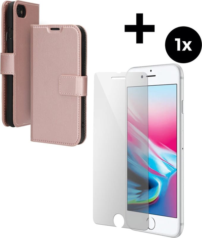 Mobiparts Classic Wallet hoesje geschikt voor Apple iPhone 8 met 1 Screenprotector van Gehard Glas - Roze