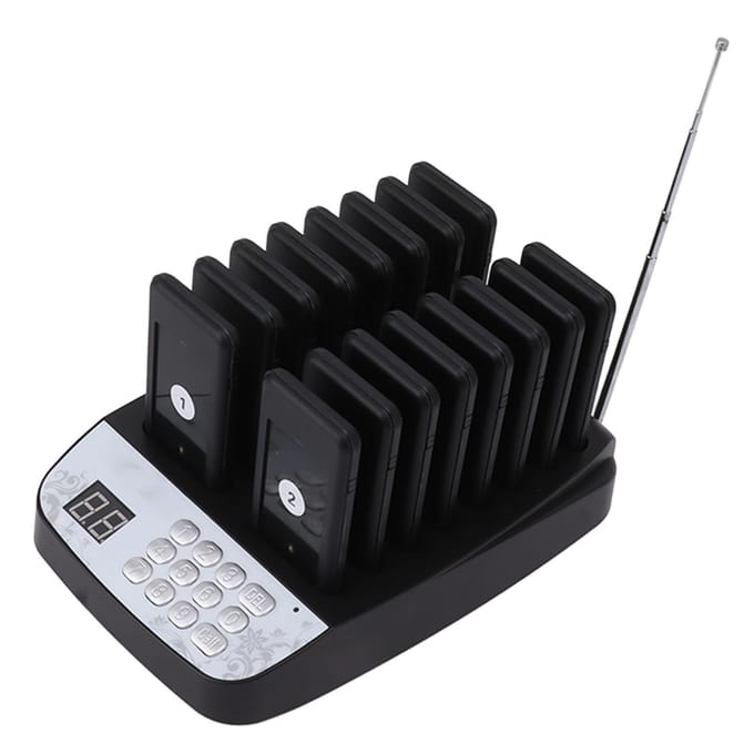 Zwart 16 Stuks Afstand Houdende Pagers Restaurant Pagersysteem met Vibratie Pieptoon Licht