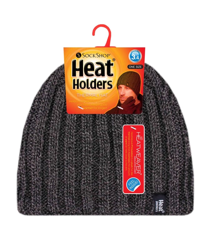 Heat Holders - Heren Geribbelde Gebreide Muts 3.4 Tog - Grijs
