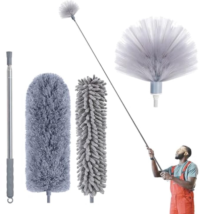 Verlengbare Microvezel en Chenille Pluimstaaf - Herbruikbaar en Vouwbaar - Ideaal voor Het Schoonmaken van Hogere Ruimtes