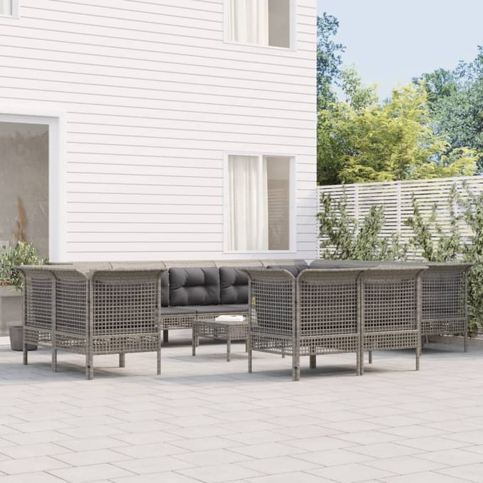 vidaXL - 13-delige - Loungeset - met - kussens - poly - rattan - grijs