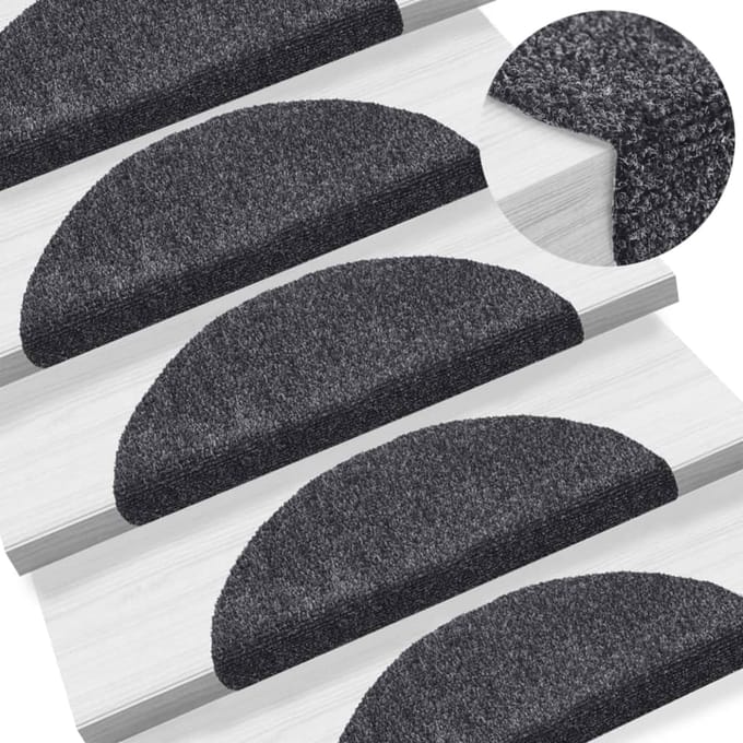 vidaXL - Trapmatten - Zelfklevend - 15 - stuks - 56x17x3 - cm - Donkergrijs - Halfrond