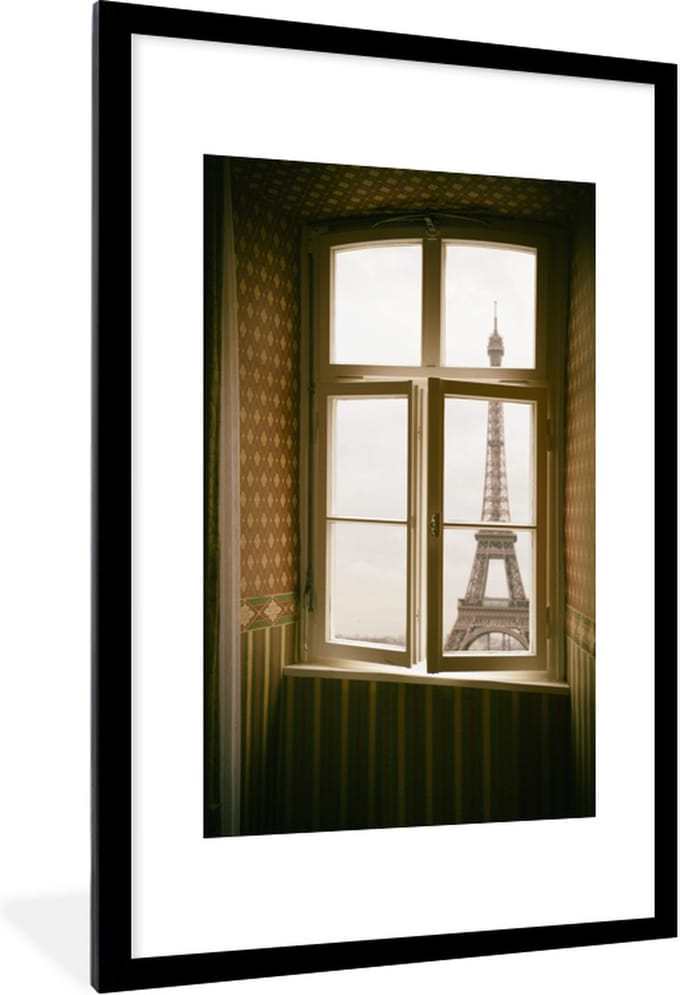 Fotolijst incl. Poster - Uitzicht op de Eiffeltoren in Parijs - 60x90 cm - Posterlijst