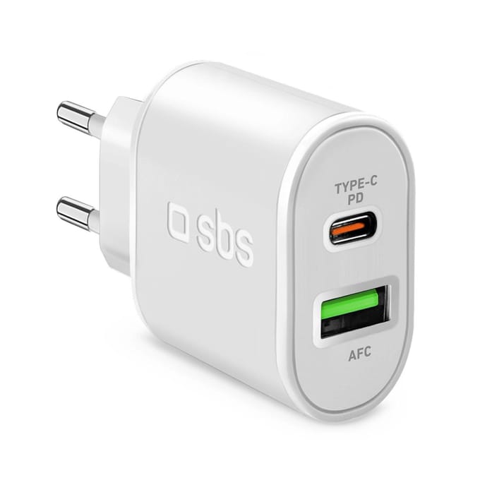Chargeur secteur SBS TETRPD20W 20W USB-A USB-C avec Power Delivery - blanc