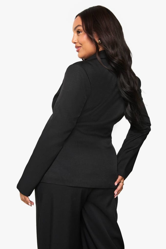 boohoo Dames Plus Tailored Gold Button Blazer | Zwart | Maat: 44