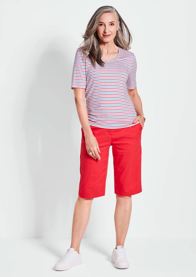 Goldner Gestreepte shirt Maritieme streepjeslook met V-hals
