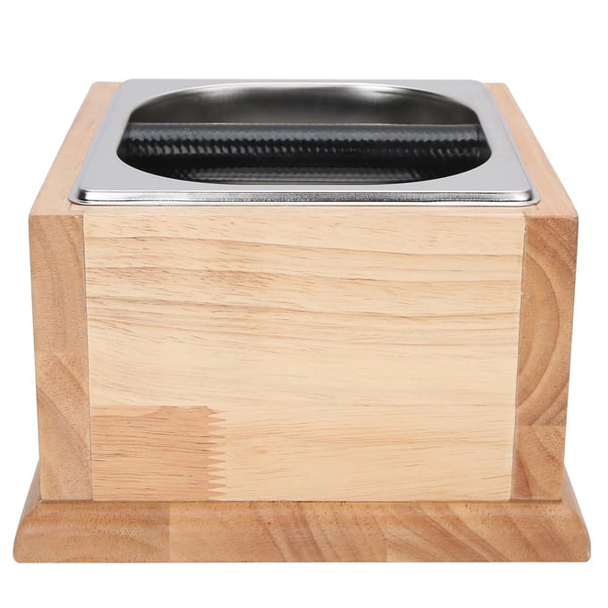 Knock Box Roestvrij Staal Koffiedik Container Afvalbak met Houten Basis Koffie AccessoireL black