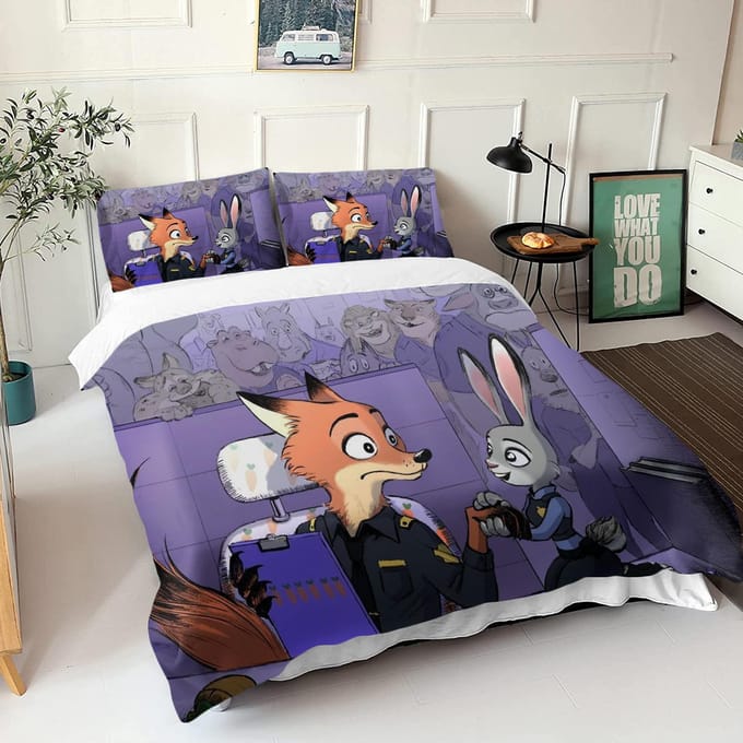 Zootopia Judy Nick Dekbedovertrek Set Dekbed Beddengoed 3D Kinderbeddengoed Set 3-Delig 1 Dekbedovertrek King Size EU Single(135*200cm)3pcs