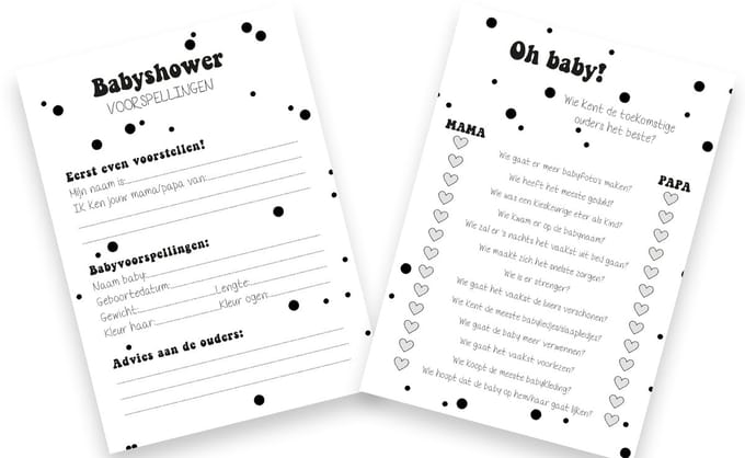 20x leuke Quiz | Babyshower | spelletje invulkaarten (A5 formaat) Quiz2