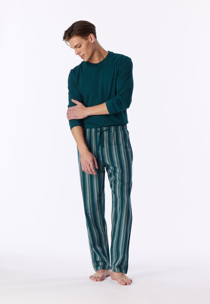 Langere broek van geweven stof, diepzeegroen gestreept - Mix+ Relax 58