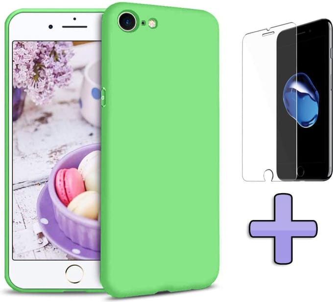 HB Hoesje Geschikt voor Apple iPhone SE (2020) Licht Groen - Siliconen Back Cover / Glazen Screenprotector