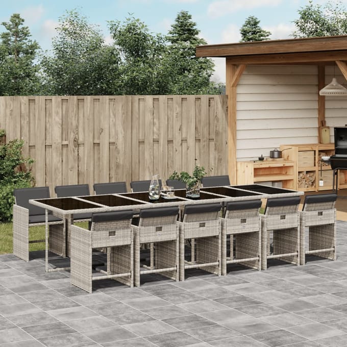 vidaXL - 13-delige - Tuinset - met - kussens - poly - rattan - lichtgrijs