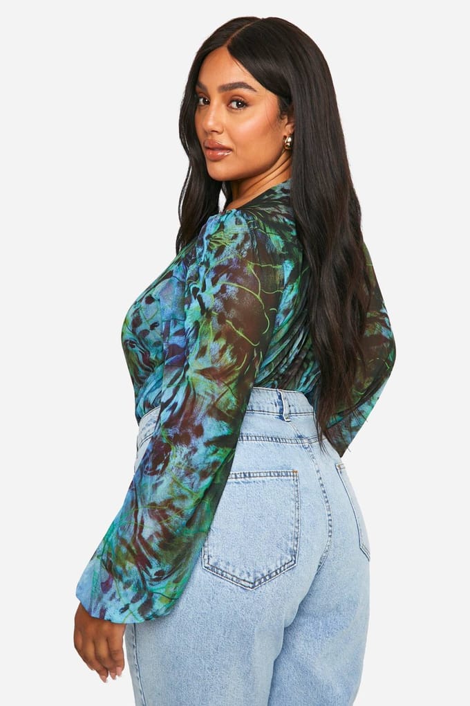 boohoo Dames Plus Animal Wrap Mesh Bodysuit | Zwart | Maat: 54