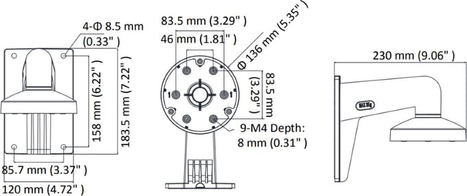 Hikvision DS-1473ZJ-135 (zwart) muurbeugel