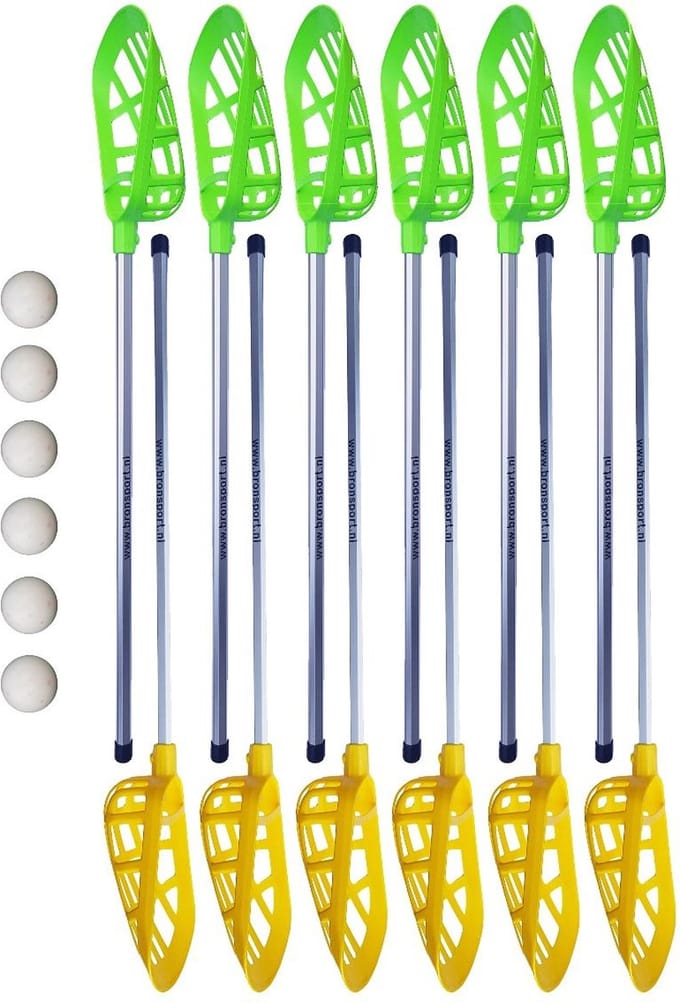 Lacrosse Basic Set 12 Sticks + 6 Ballen Aluminium + Kunststof, Geel/Groen