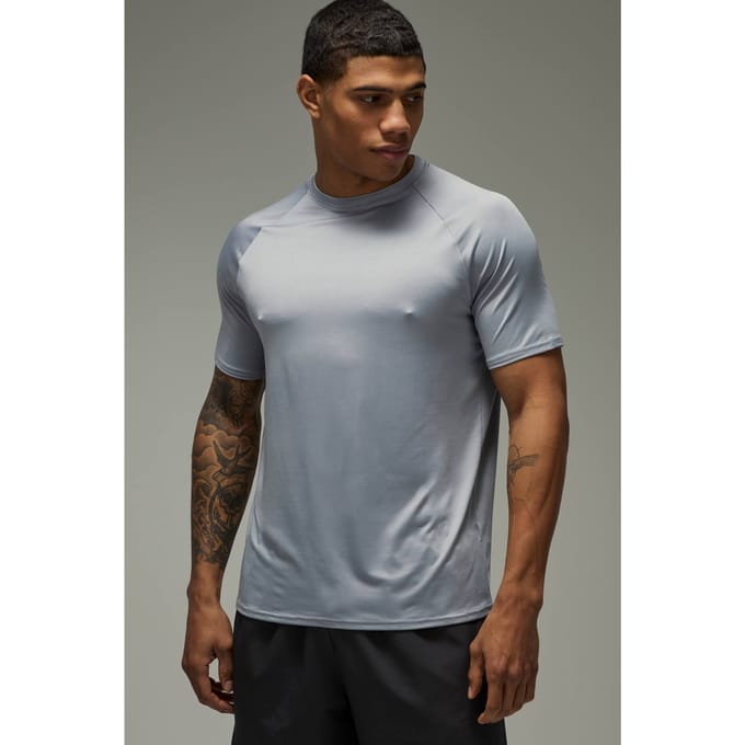 Heren Active Lichtgewicht Essentials Sportschool Regular Fit Raglan T-shirt | Light Grey | Size Medium