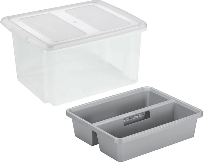 Sunware Opslagbox met deksel en organiser - 32 liter - transparant