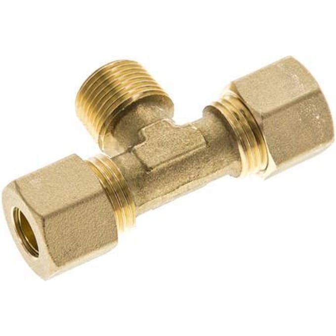 R 3/8'' Mannelijk X 10mm Messing T-Stuk Knelfitting 95 Bar DIN EN 1254-2