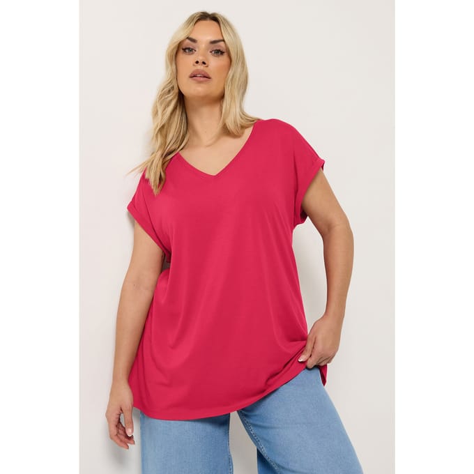 Yours Rood Basic Tshirt Met Vhals Size 42