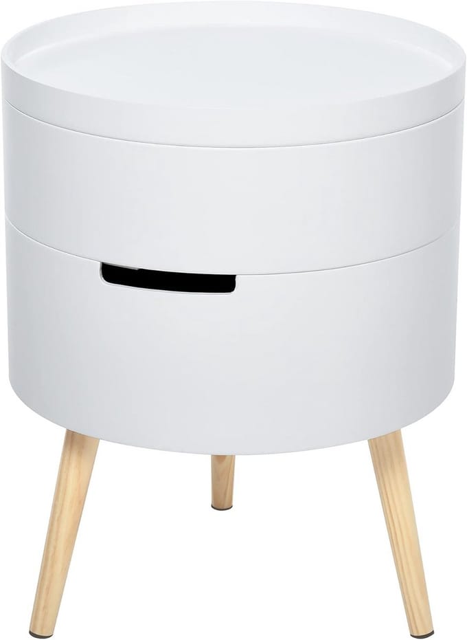 Ronde bijzettafel met 2 opbergvakken, flexibel te combineren