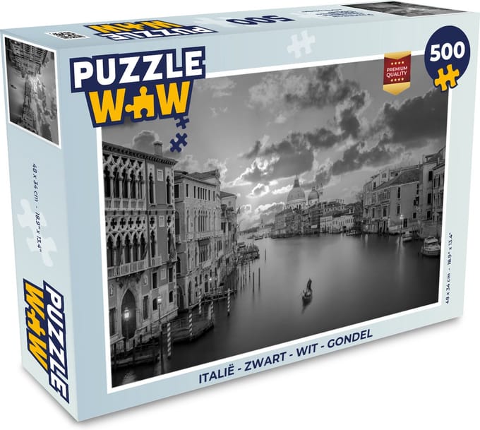 Puzzel Italië - Zwart - Wit - Gondel - Legpuzzel - Puzzel 500 stukjes