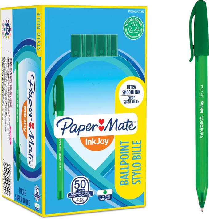 Paper Mate InkJoy 100ST Ballpoint Pens | Medium Point (1.0 mm) | Green | 50 Count