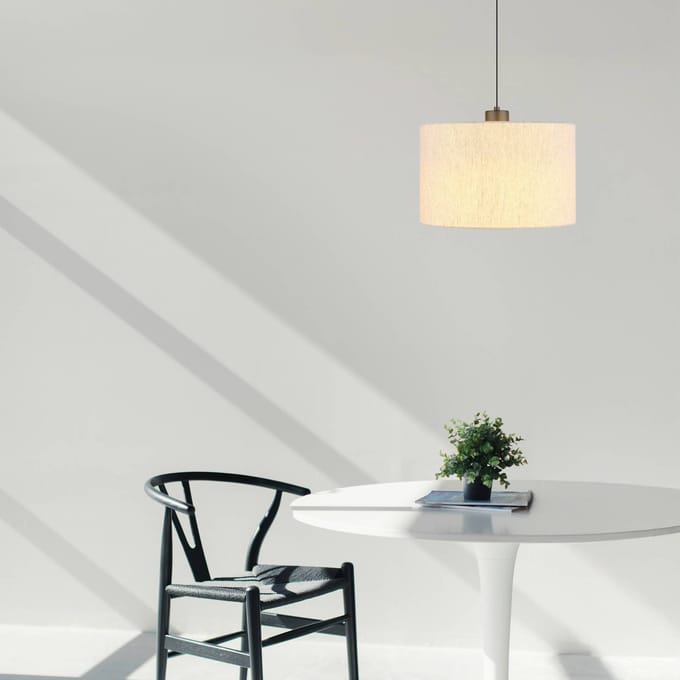 Globo LED hanglamp Thea, crème/matzwart, linnen, Ø 35 cm